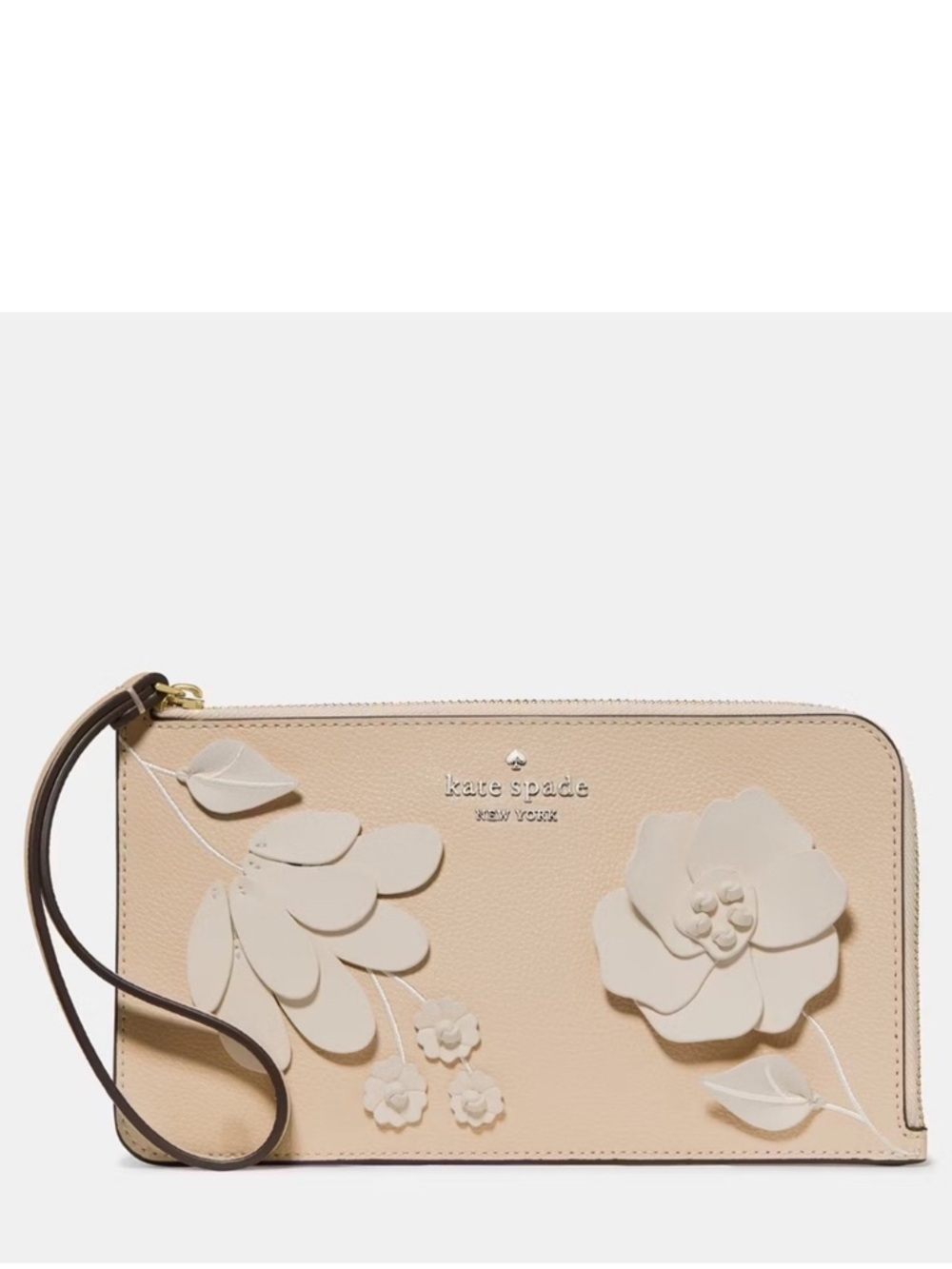 ♠️Kate Spade Lucy Floral Applique Medium Zip Wristlet, Milk Glass Multi NEW NWT